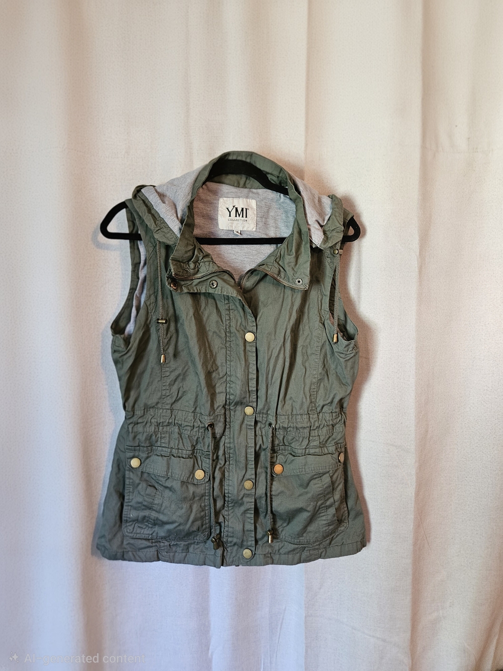 YMI Women's Olive Green Hooded Utility Vest